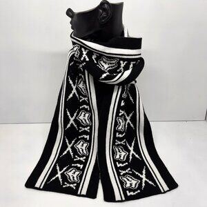 Fox Racing Scarf Black and White Striped Logo Moto Racing Y2K Winter One Size